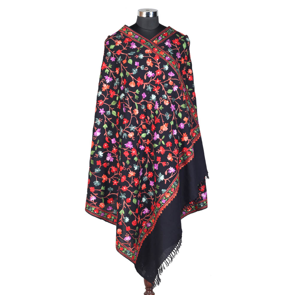 Buy Online Pure Woolen Black Shawl (Jaali Type) –