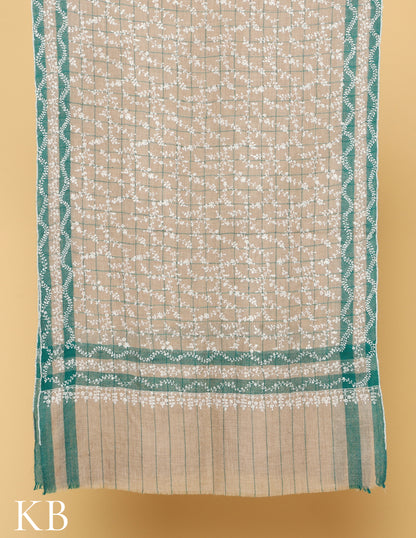 Brandy Tan Sozni Embroidered and Striped Pure Pashmina Stole - Kashmir Box