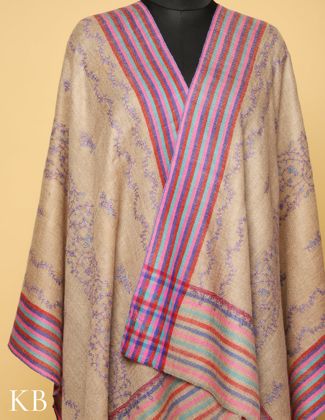 Multicolor Sozni Embroidered Pure Pashmina Stole - Kashmir Box