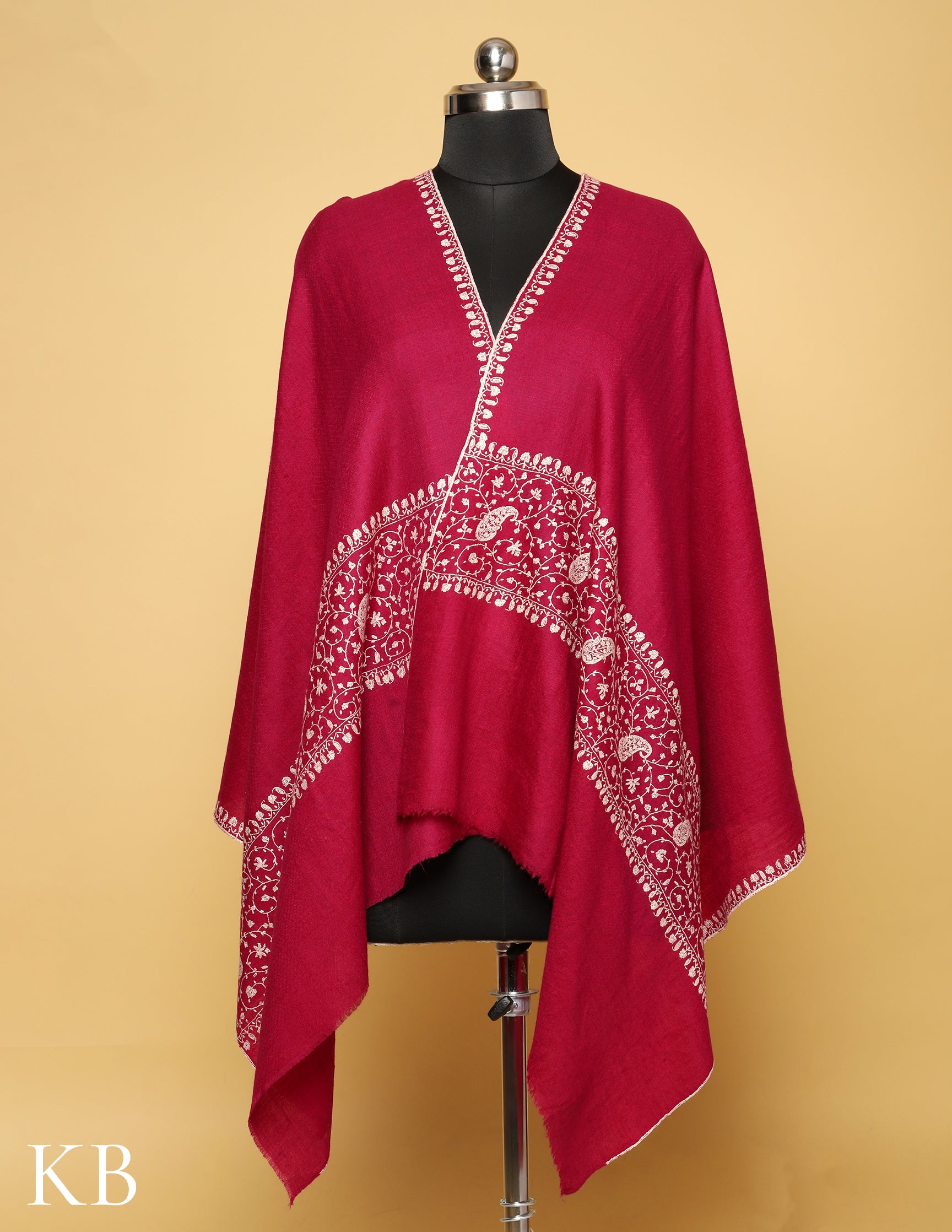 Magenta Sozni Embroidered Pure Pashmina Stole - Kashmir Box