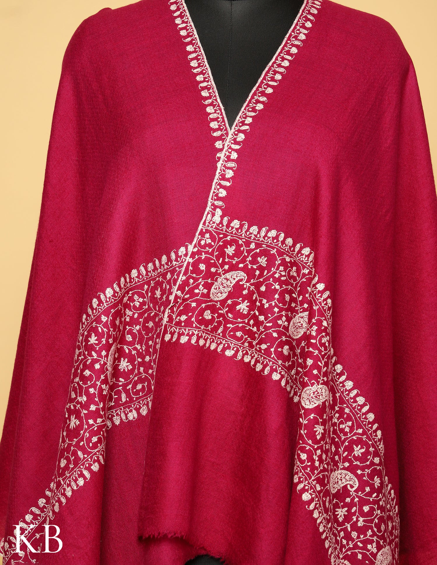 Magenta Sozni Embroidered Pure Pashmina Stole - Kashmir Box