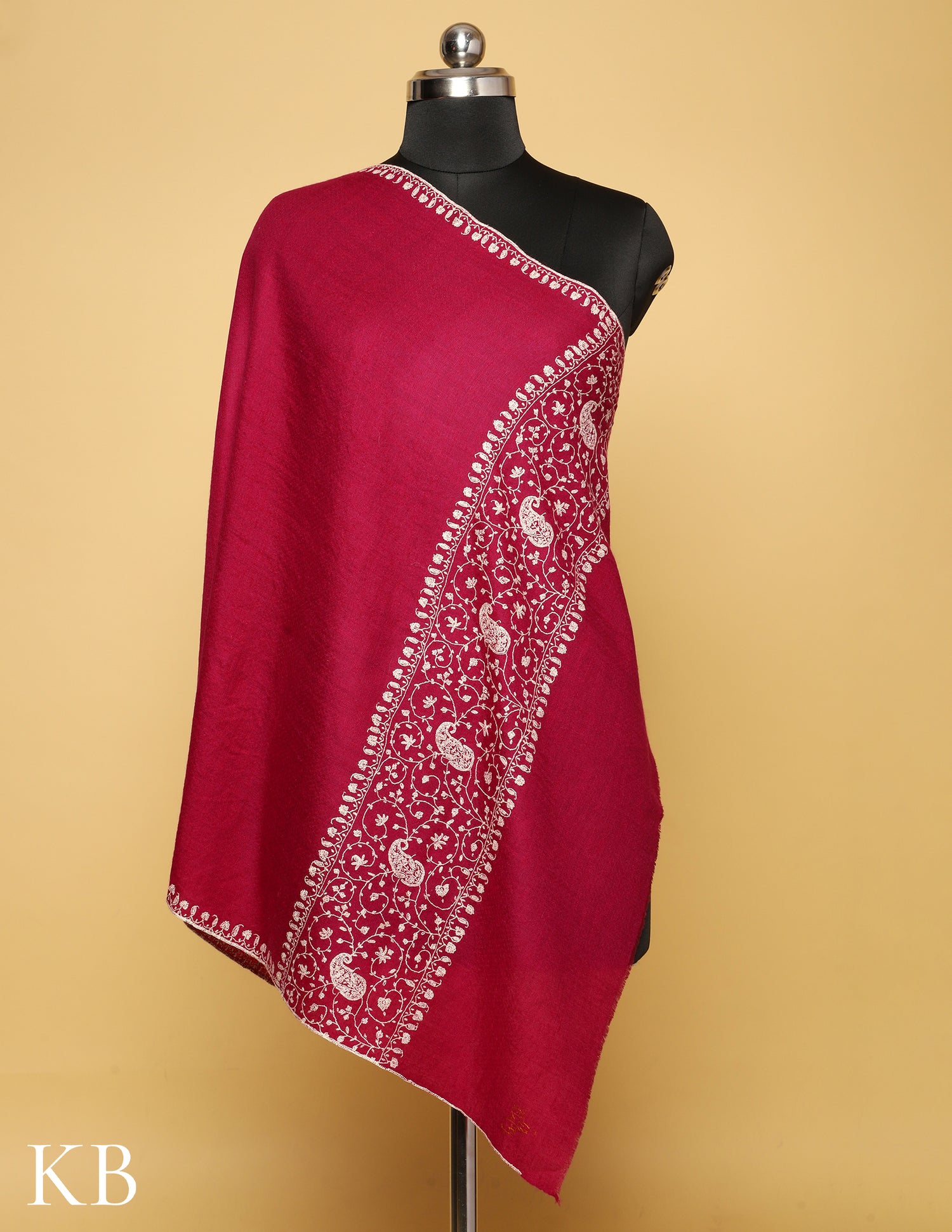 Magenta Sozni Embroidered Pure Pashmina Stole - Kashmir Box