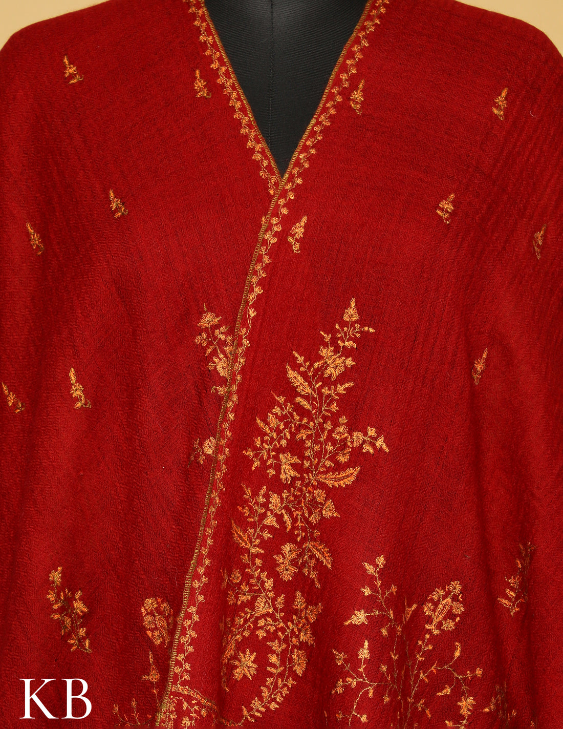 Lady Bug Red Sozni Embroidered Pure Pashmina Stole - Kashmir Box