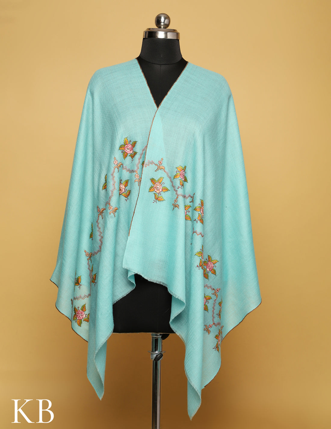 Cyan Sozni Embroidered Pure Pashmina Stole - Kashmir Box