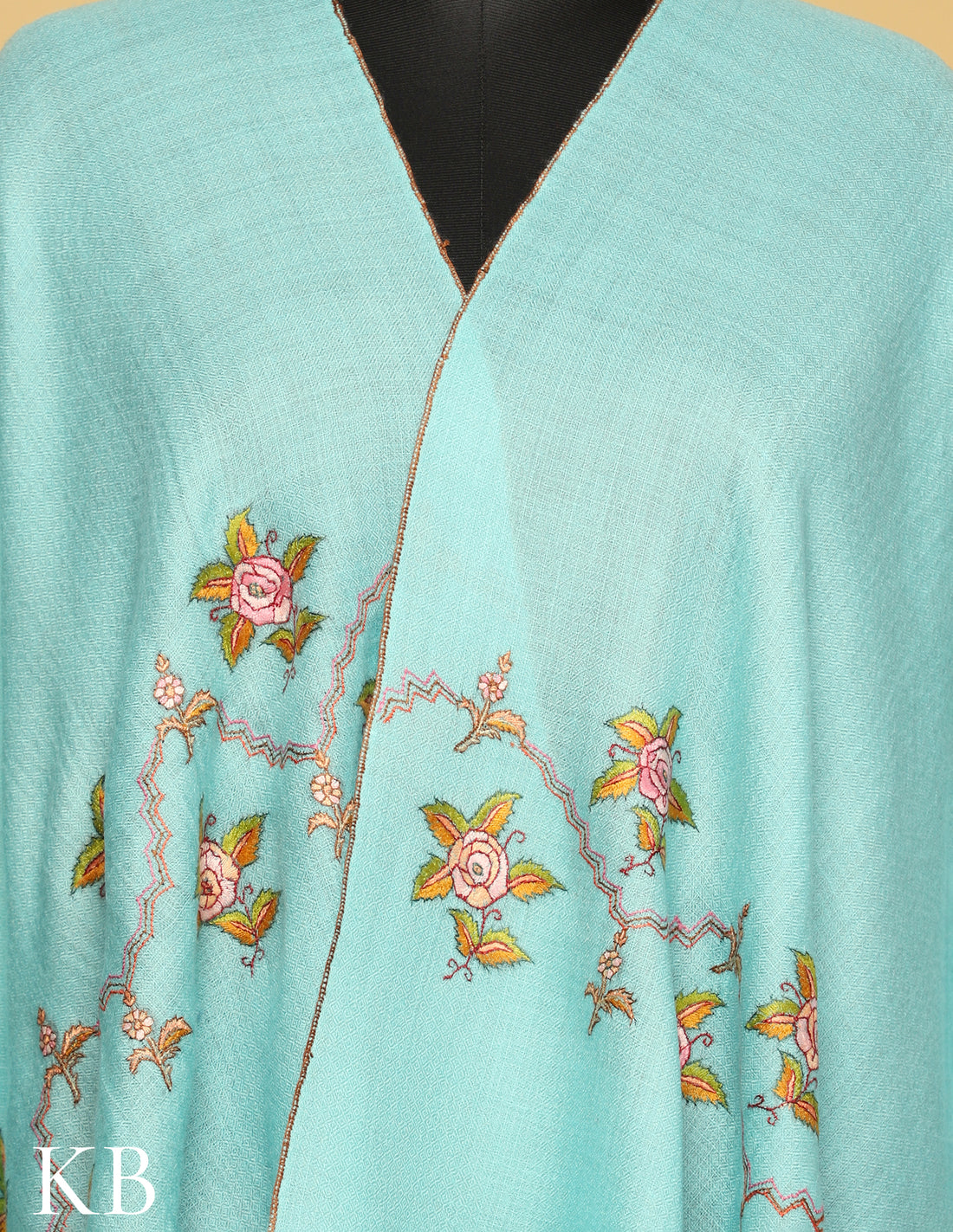 Cyan Sozni Embroidered Pure Pashmina Stole - Kashmir Box