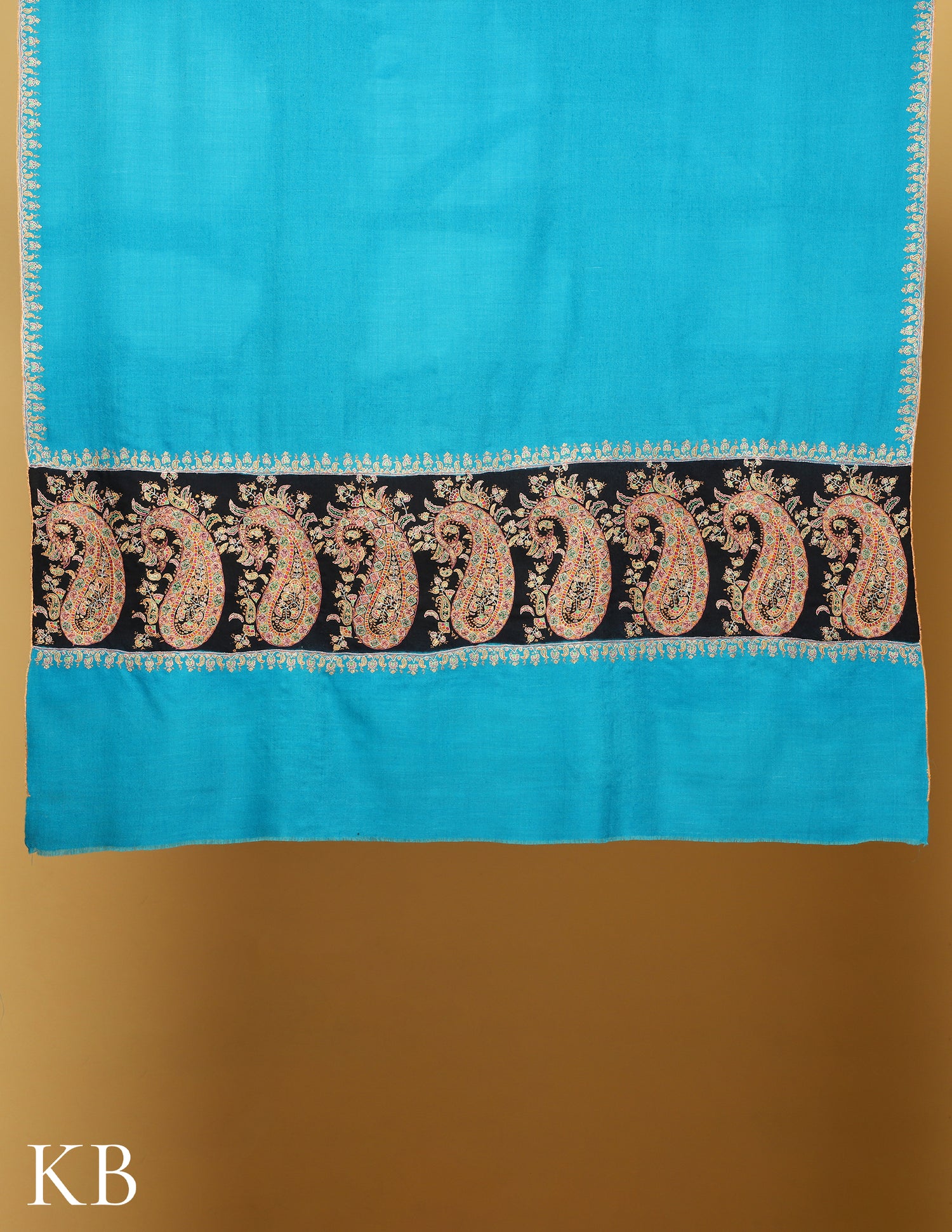 Blue Sozni Embroidered Pure Pashmina Shawl - Kashmir Box