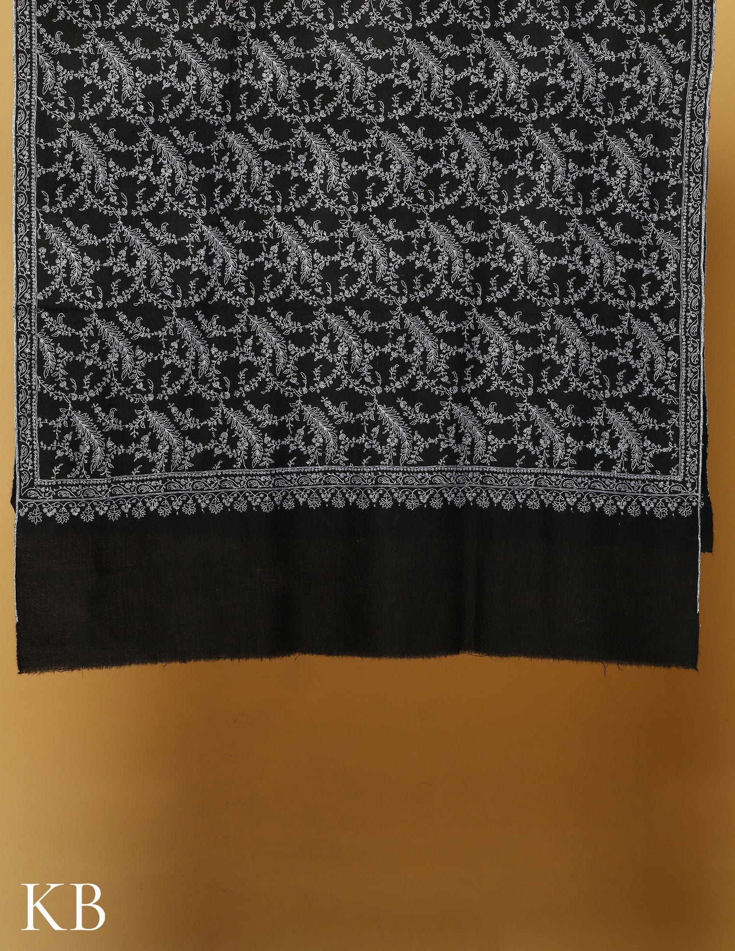 Dark Black Pure Pashmina Sozni Embroidered Shawl - Kashmir Box