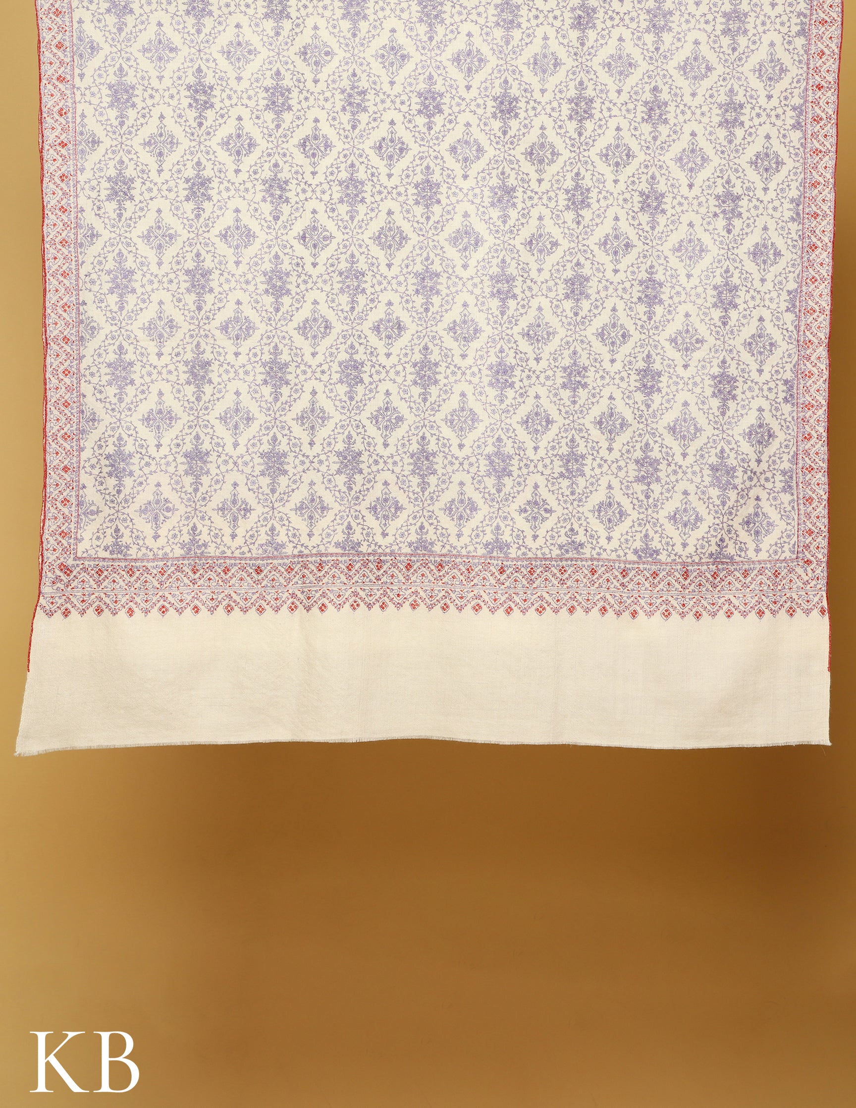 Light White Sozni Embroidered Pure Pashmina Shawl - Kashmir Box