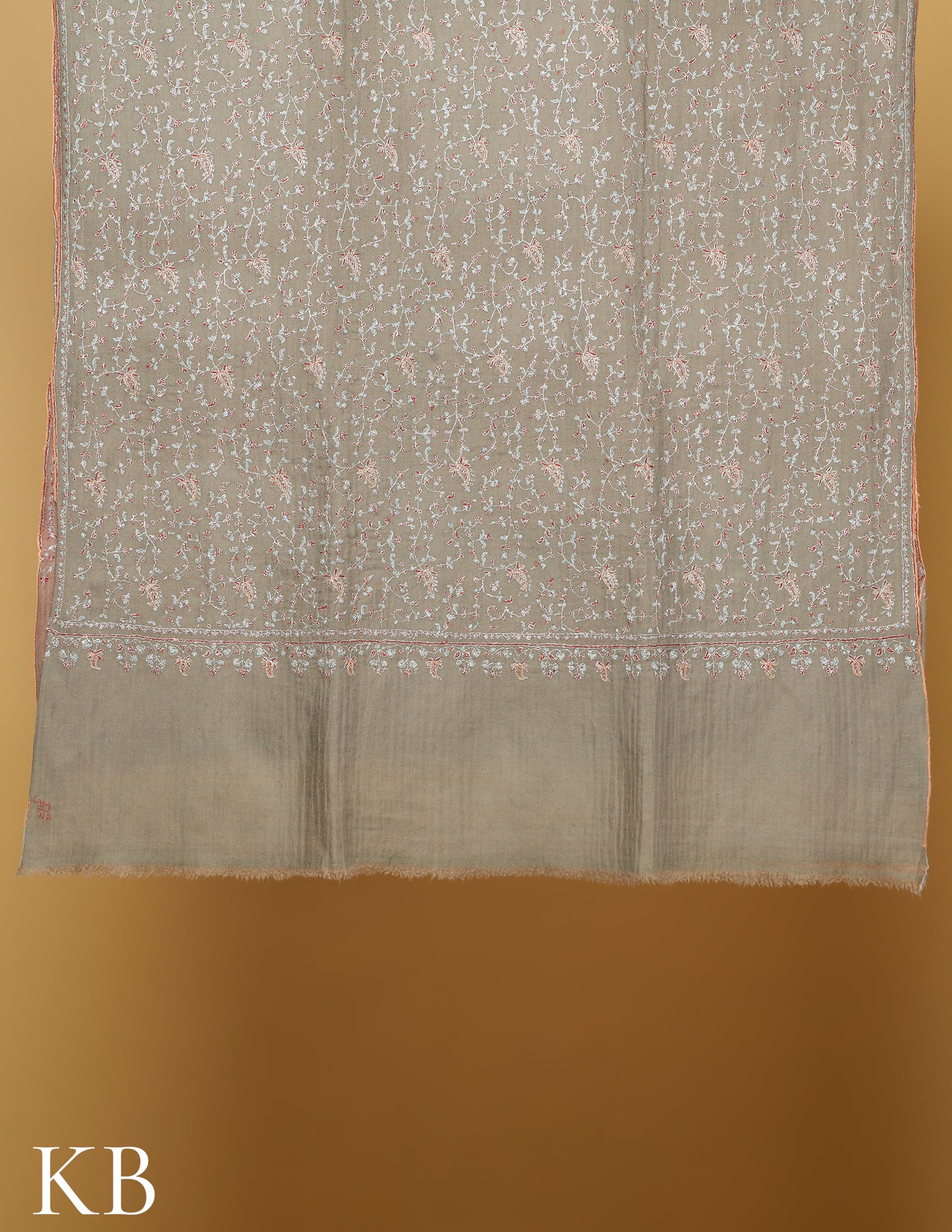 Grey Jaldaar Pure Pashmina Sozni and Tilla Embroidered Shawl - Kashmir Box