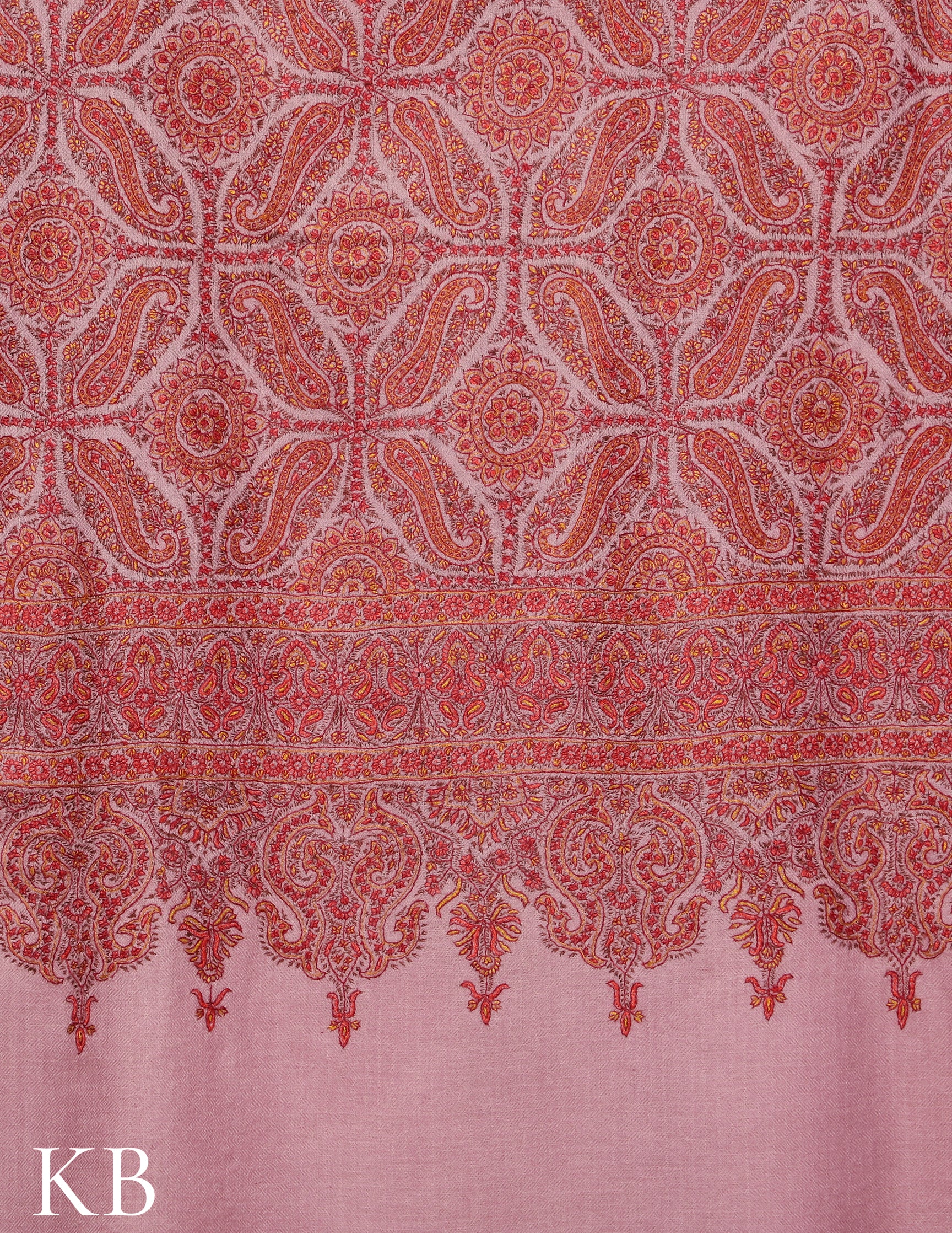 Pastel Lavender Jamawar Sozni Embroidered Pure Pashmina Shawl - Kashmir Box