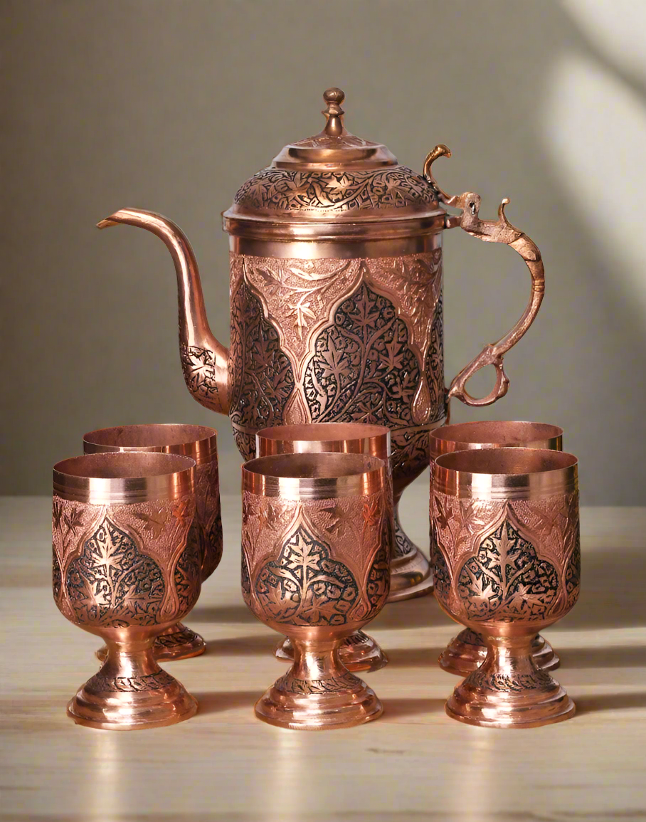 Mughal Kandkaari Copper Jug Set