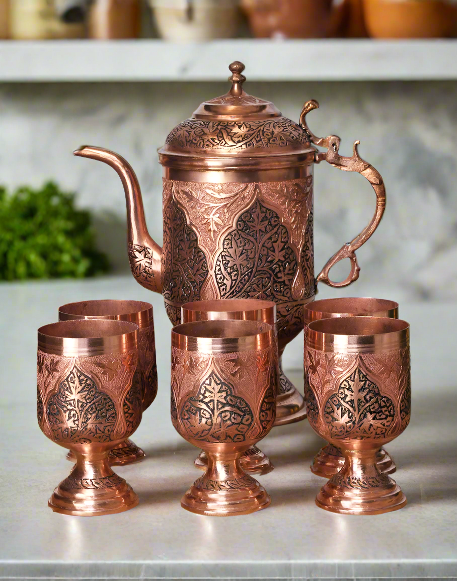 Mughal Kandkaari Copper Jug Set