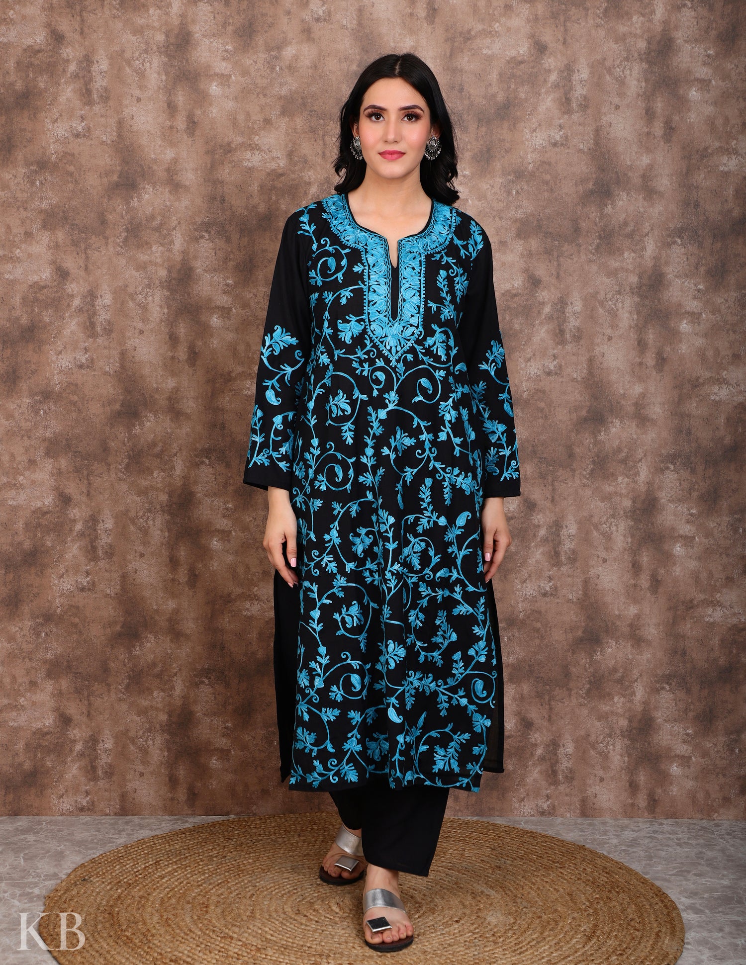 Sea Green Aari Embroidered Summer Suit