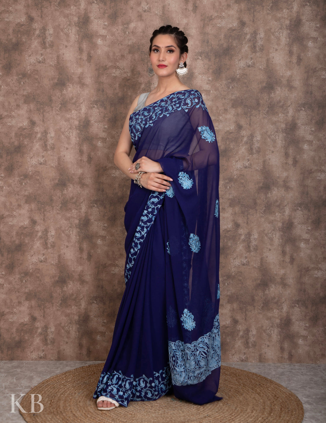 Parsi Badam Aari Embroidered Georgette Saree