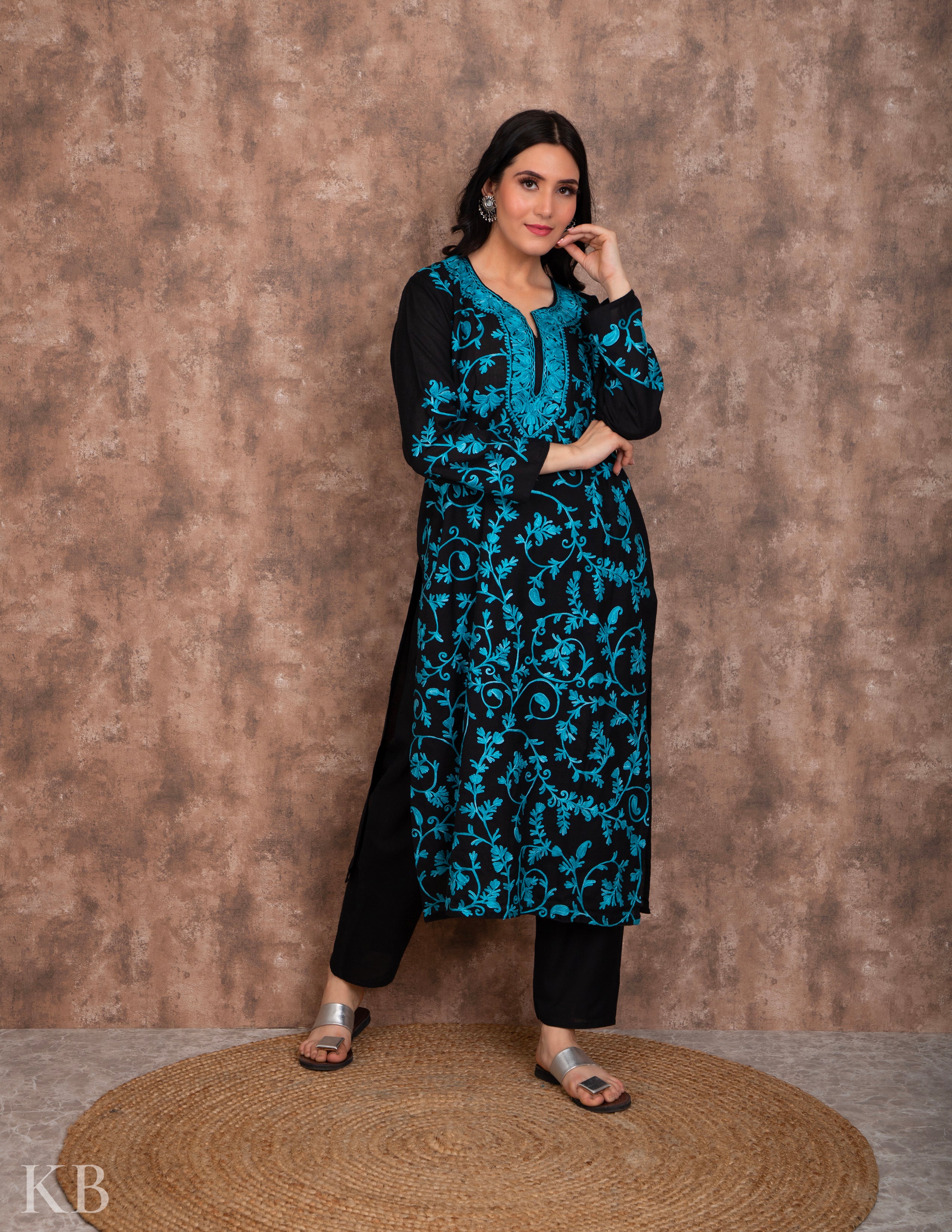 Sea Green Aari Embroidered Summer Suit