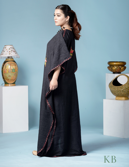 Black Floral Aari Embroidered Summer Cotton Kaftan