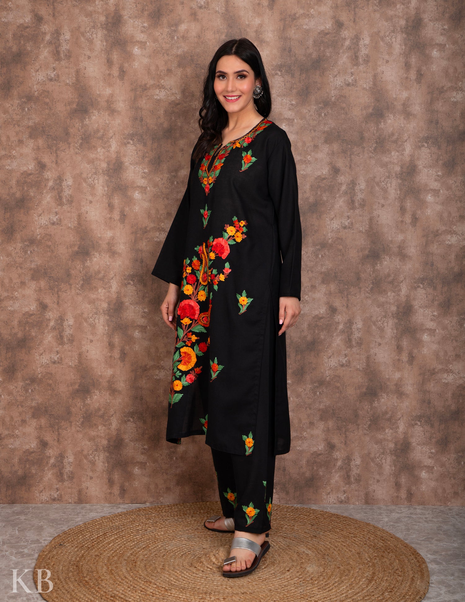 Classic Black Embroidered Cotton Suit