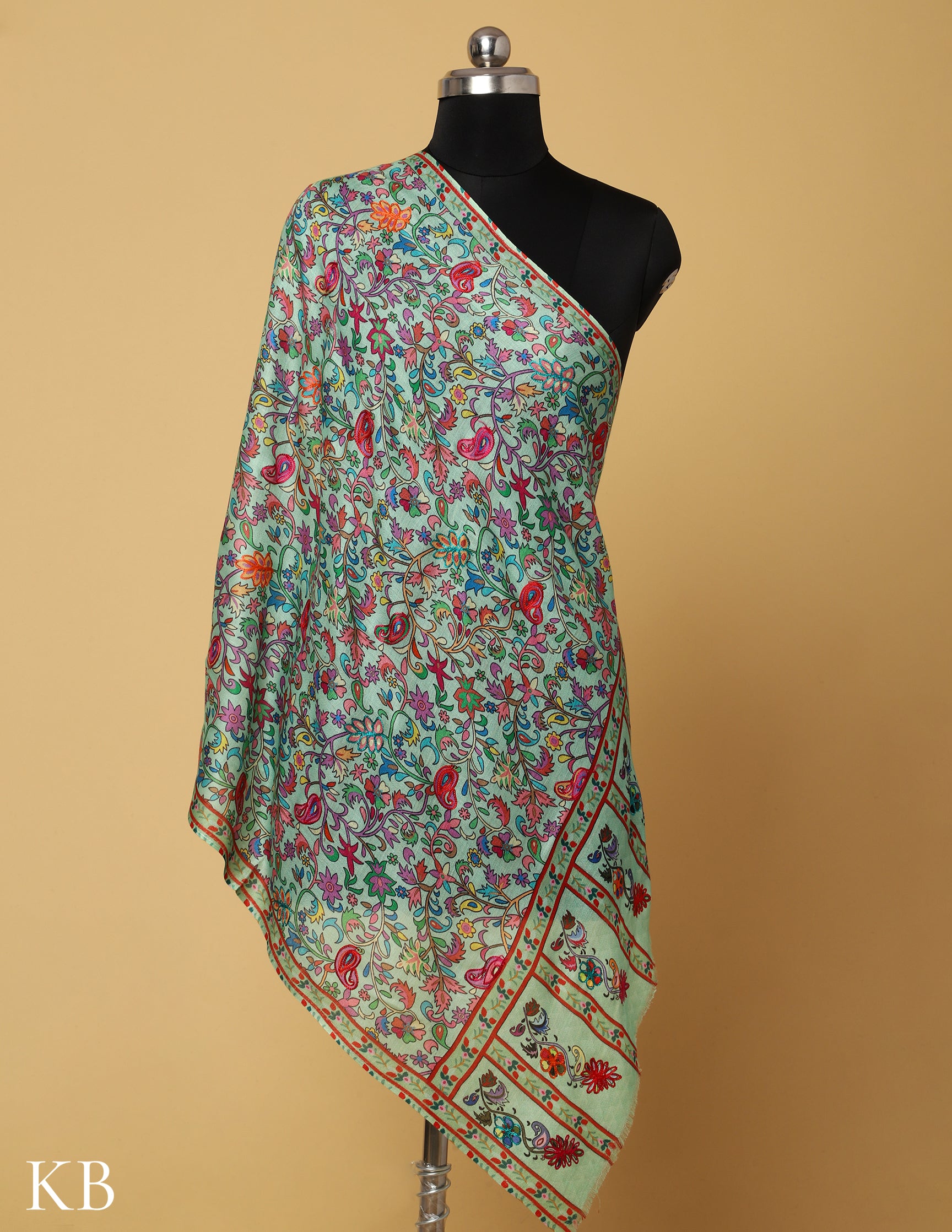 Pastel Green Modal Kalamkari Stole - Kashmir Box