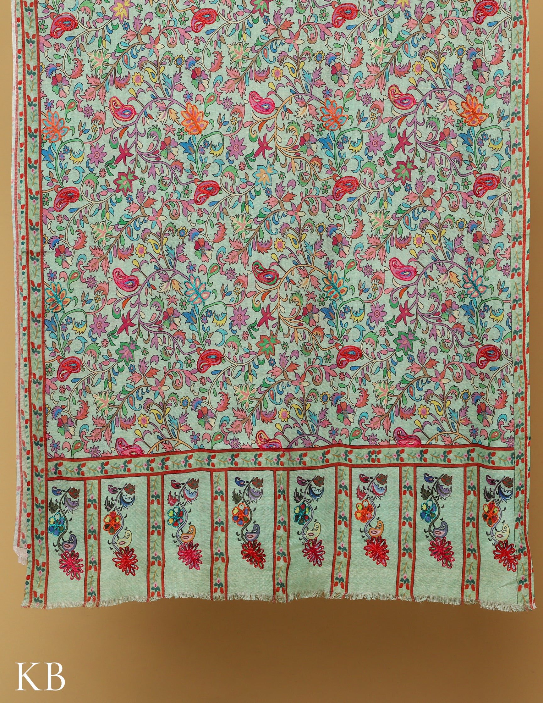 Pastel Green Modal Kalamkari Stole - Kashmir Box