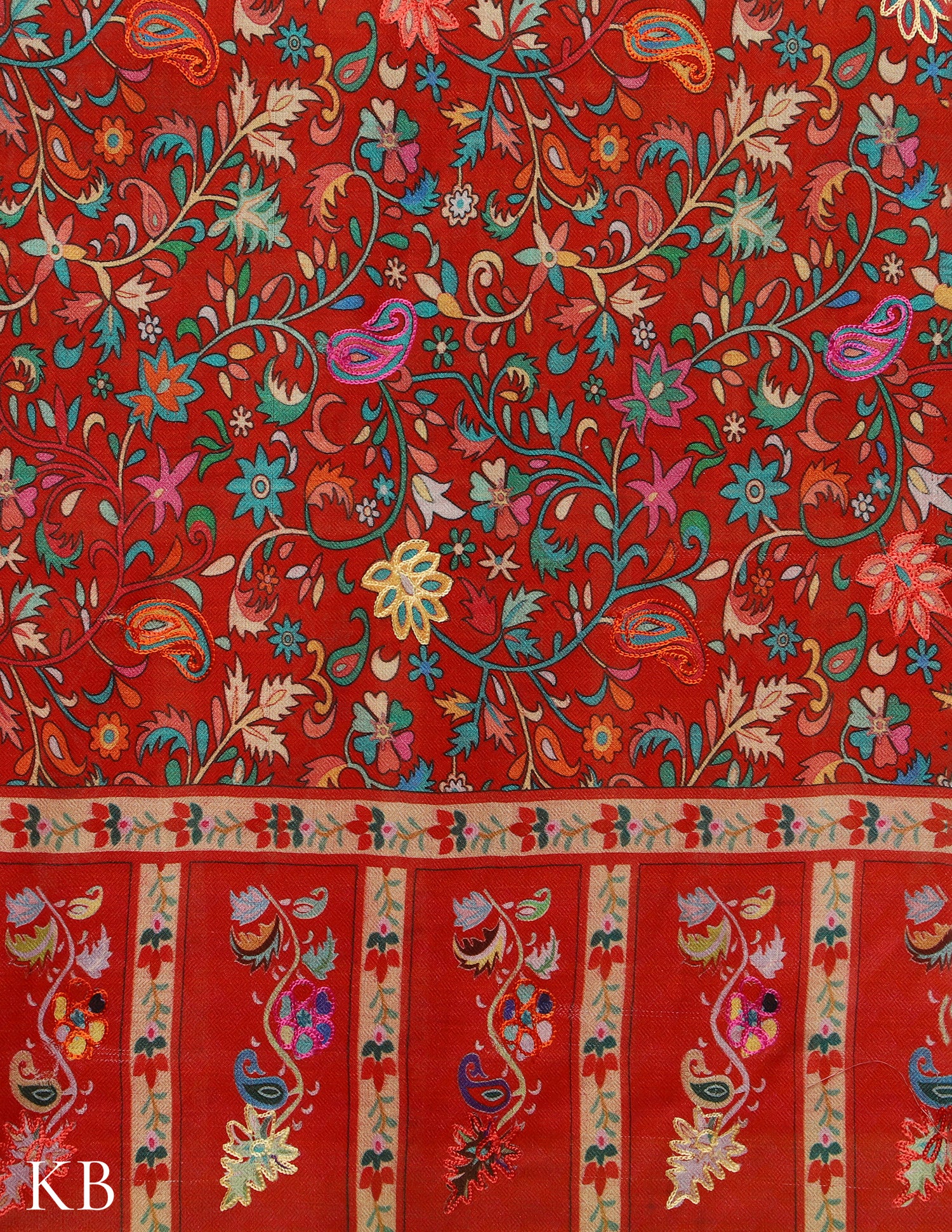 Red Modal Kalamkari Stole - Kashmir Box