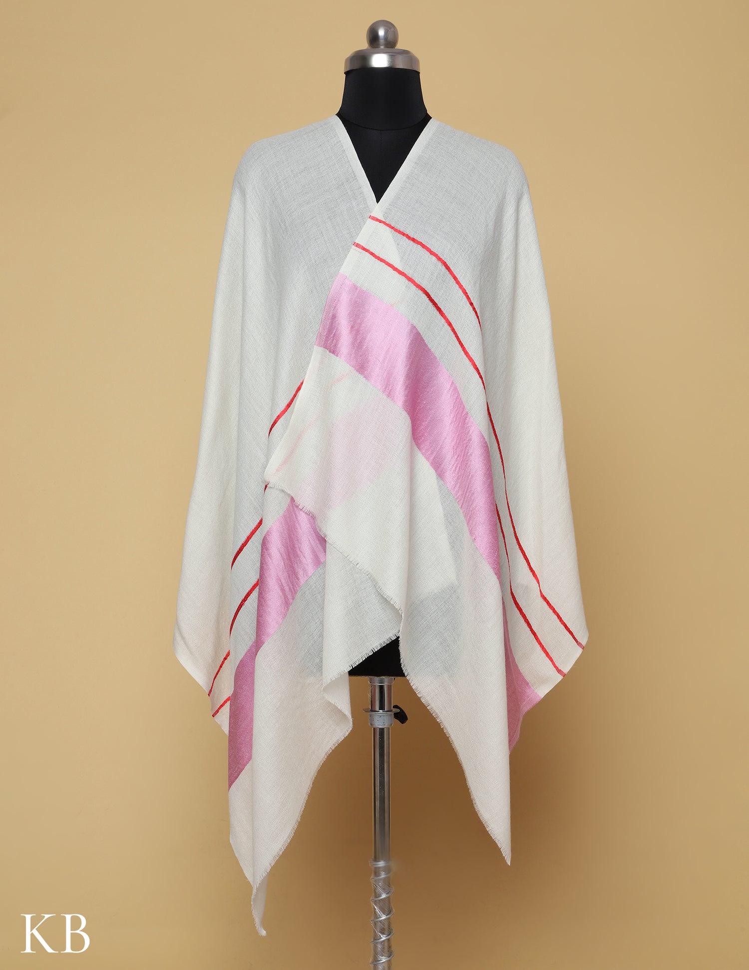 Off White Silk Palla Stole - Kashmir Box