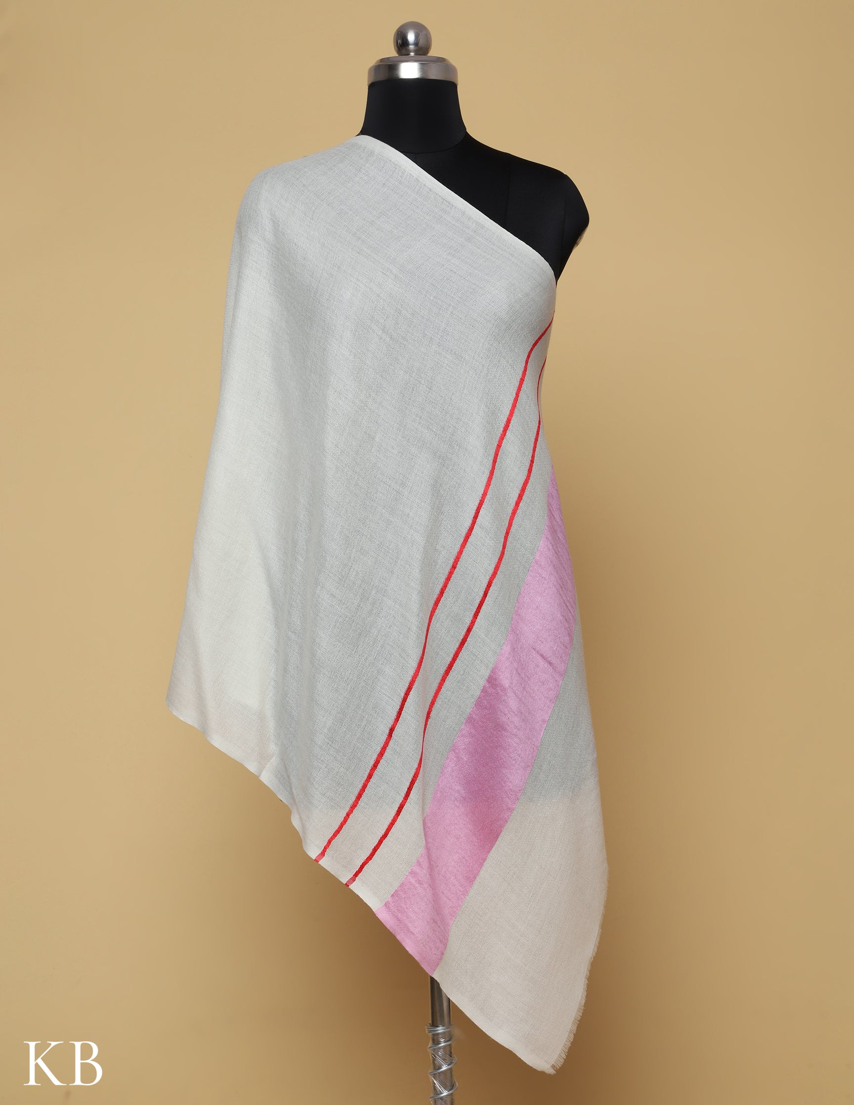 Off White Silk Palla Stole - Kashmir Box