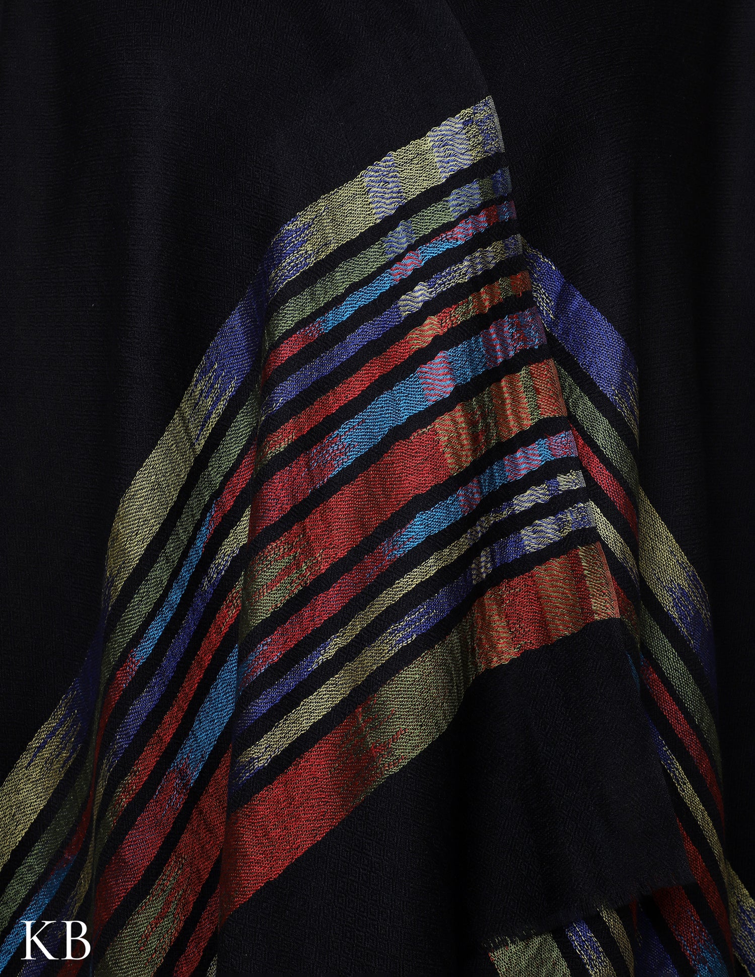 Jet Black Silk Multi Striped Stole - Kashmir Box