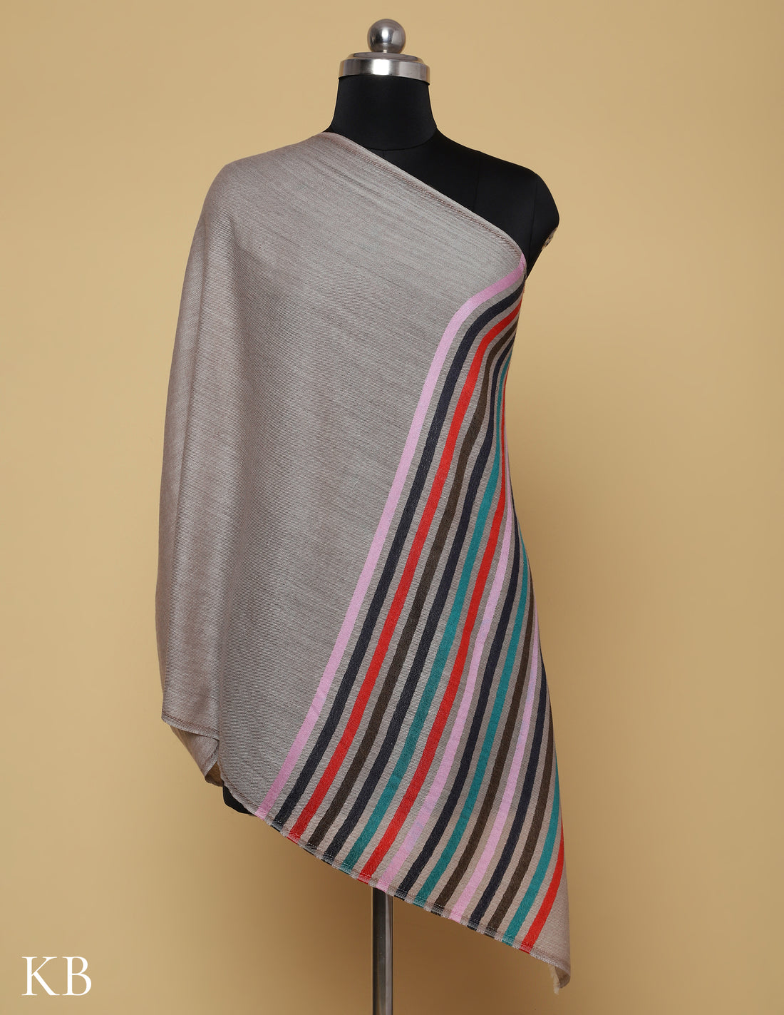 Pastel Khaki Silk Multi Striped Stole - Kashmir Box