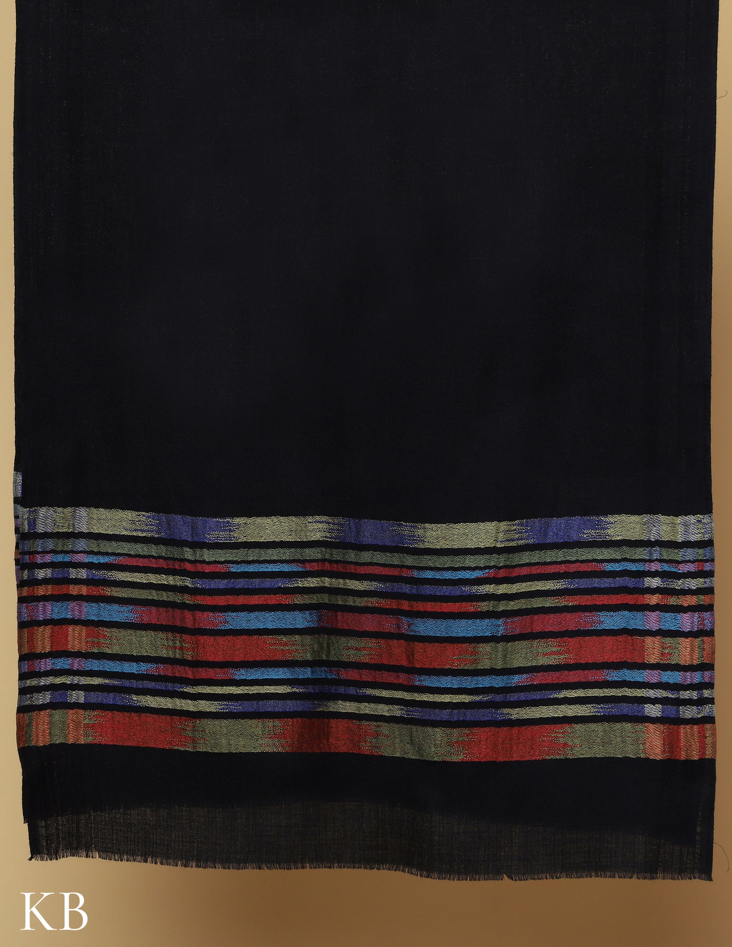 Jet Black Silk Multi Striped Stole - Kashmir Box