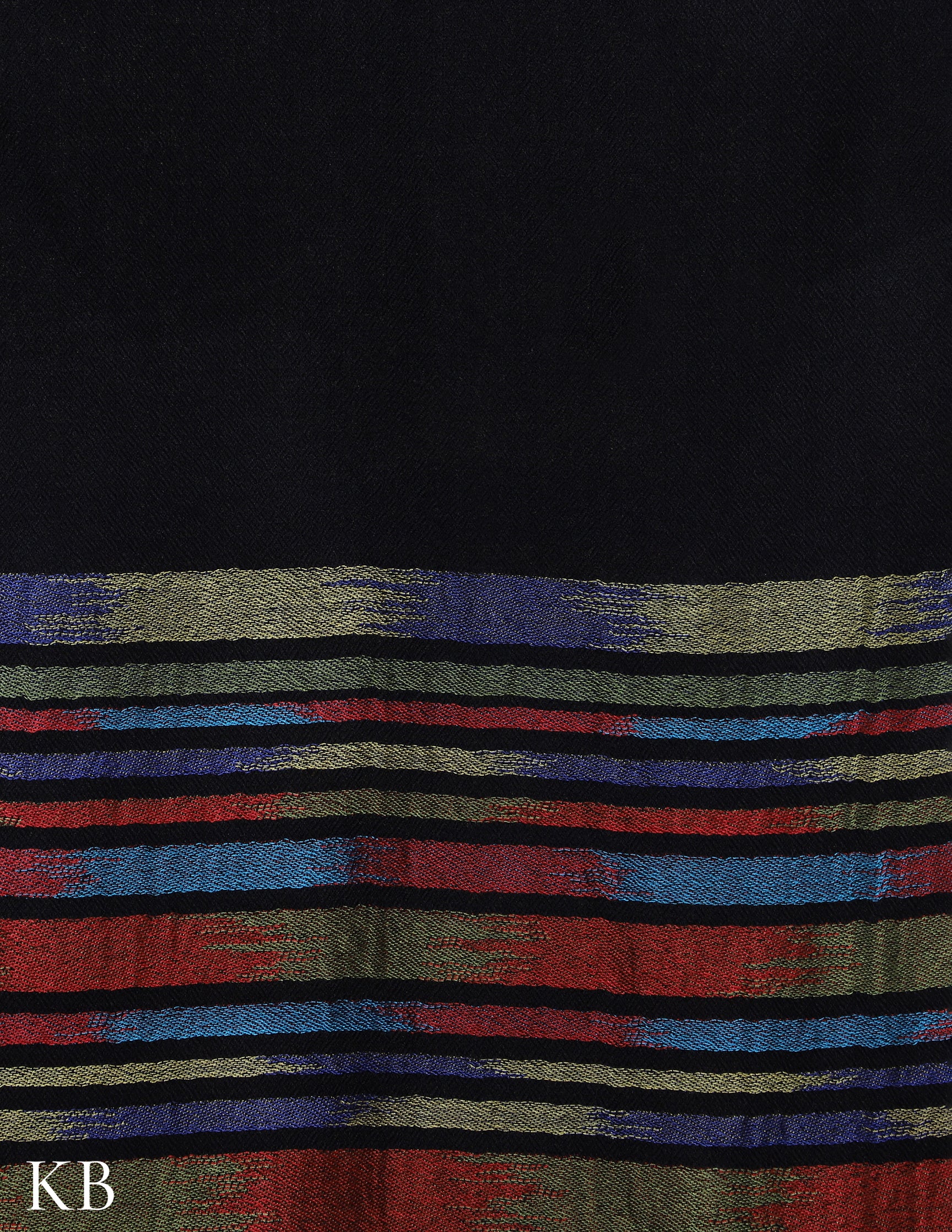 Jet Black Silk Multi Striped Stole - Kashmir Box