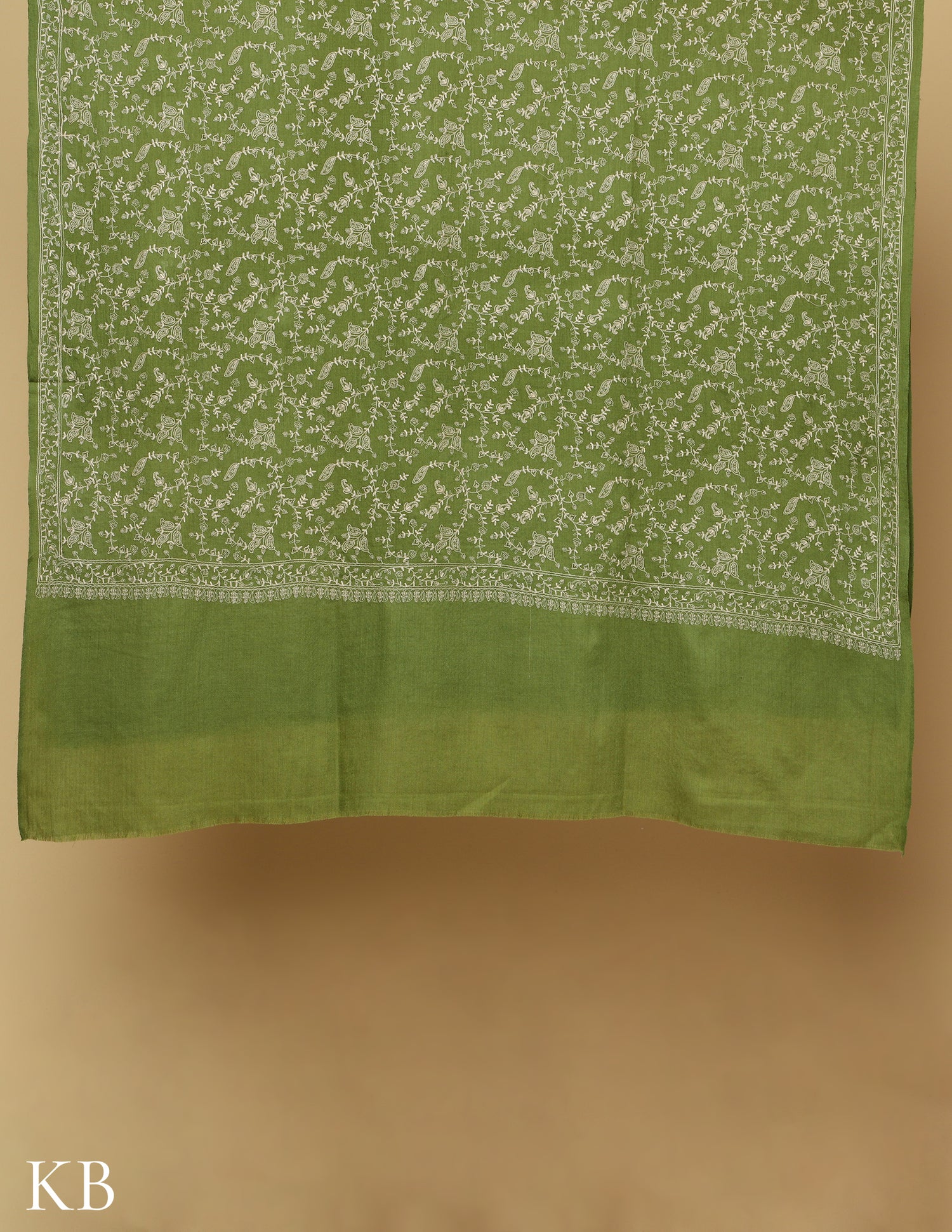 Forest Green Sozni Jali Embroidered Woolen Shawl - Kashmir Box