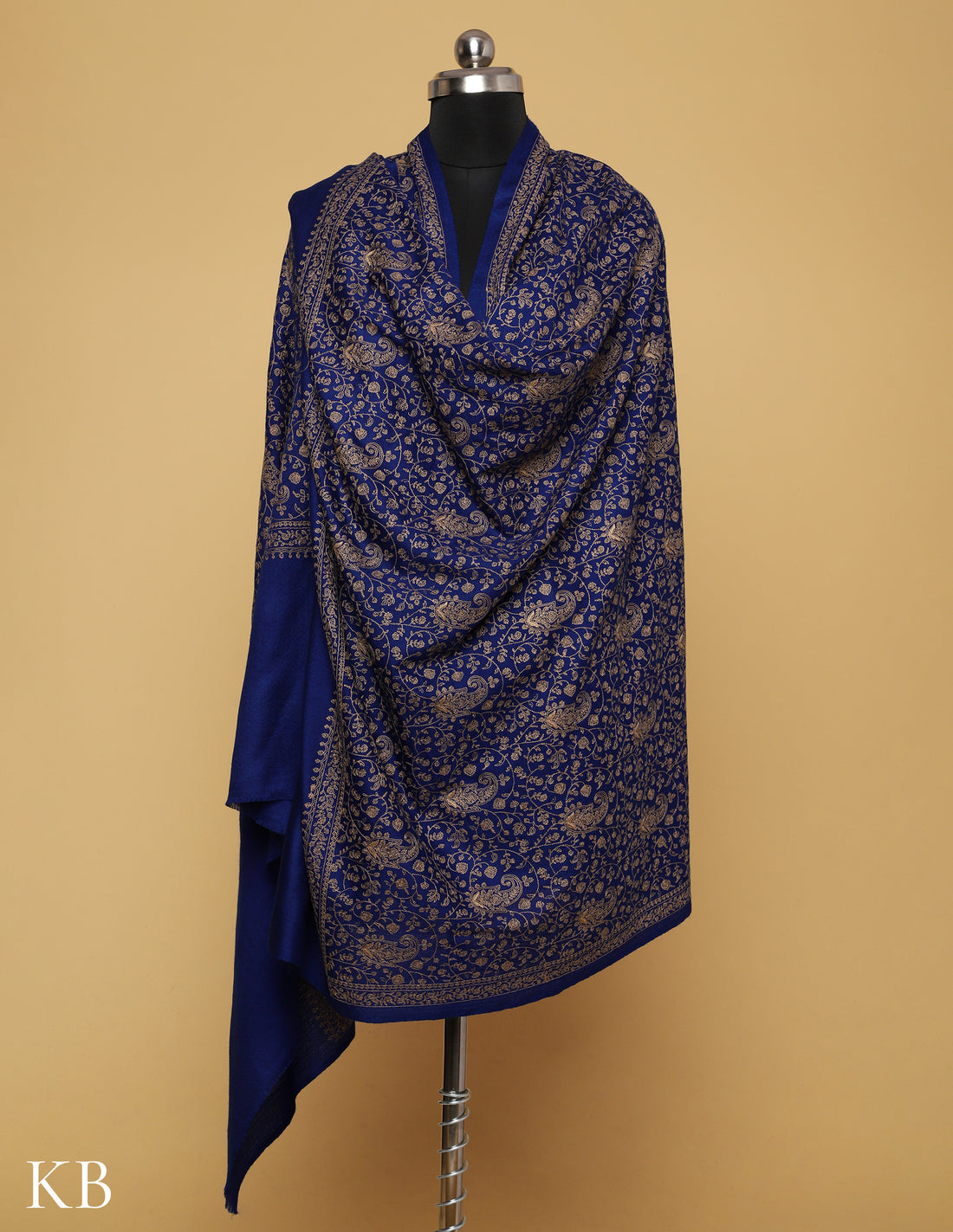 Estate Blue Sozni Jali Embroidered Woolen Shawl - Kashmir Box