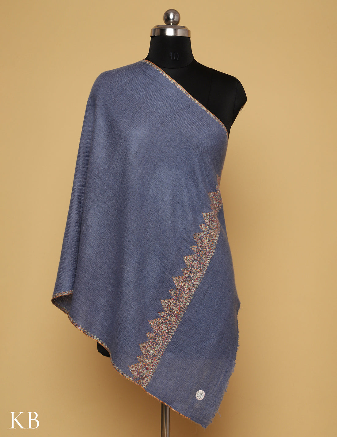 Mineral Gray Sozni Embroidered GI Pashmina Stole - Kashmir Box