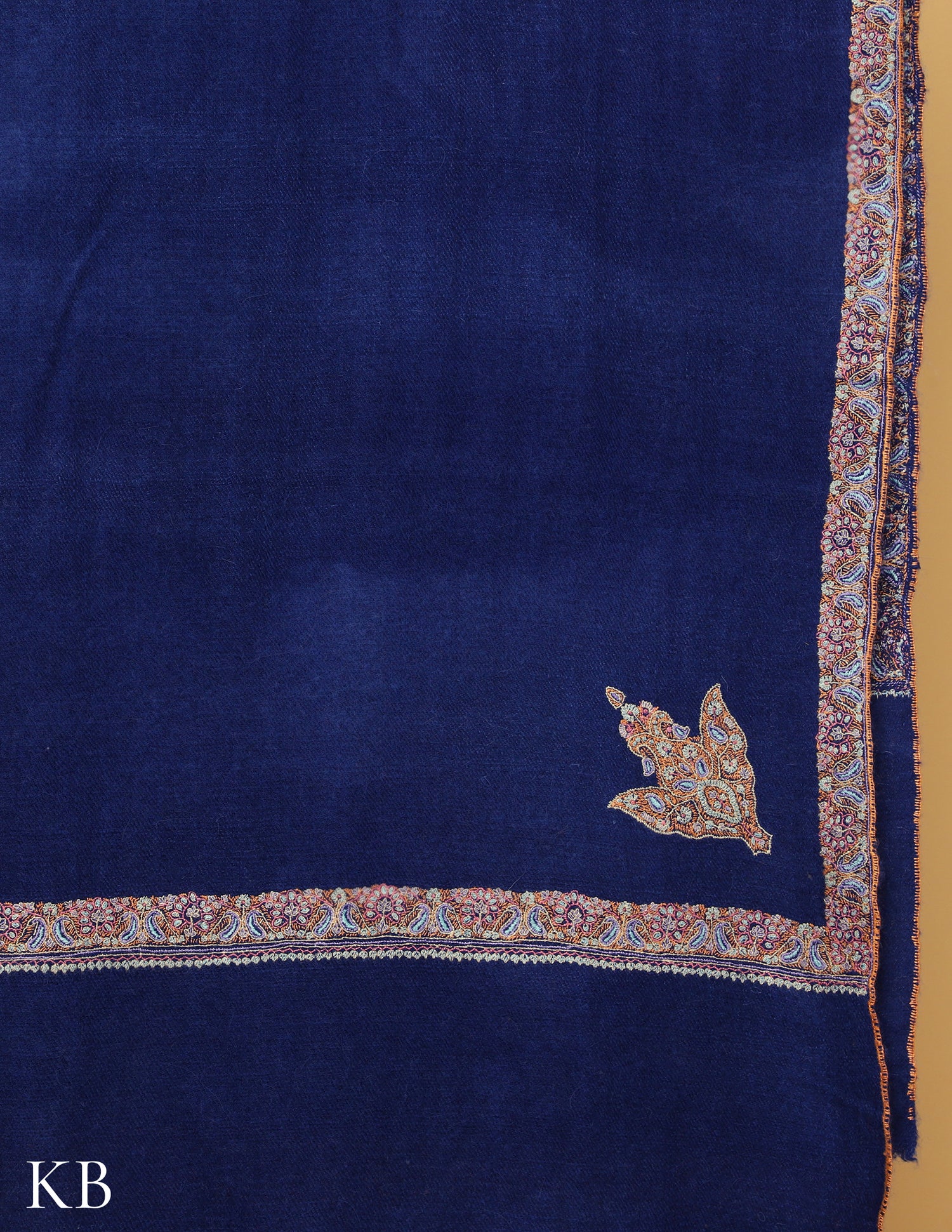 Midnight Blue Sozni Embroidered GI Pashmina Shawl - Kashmir Box