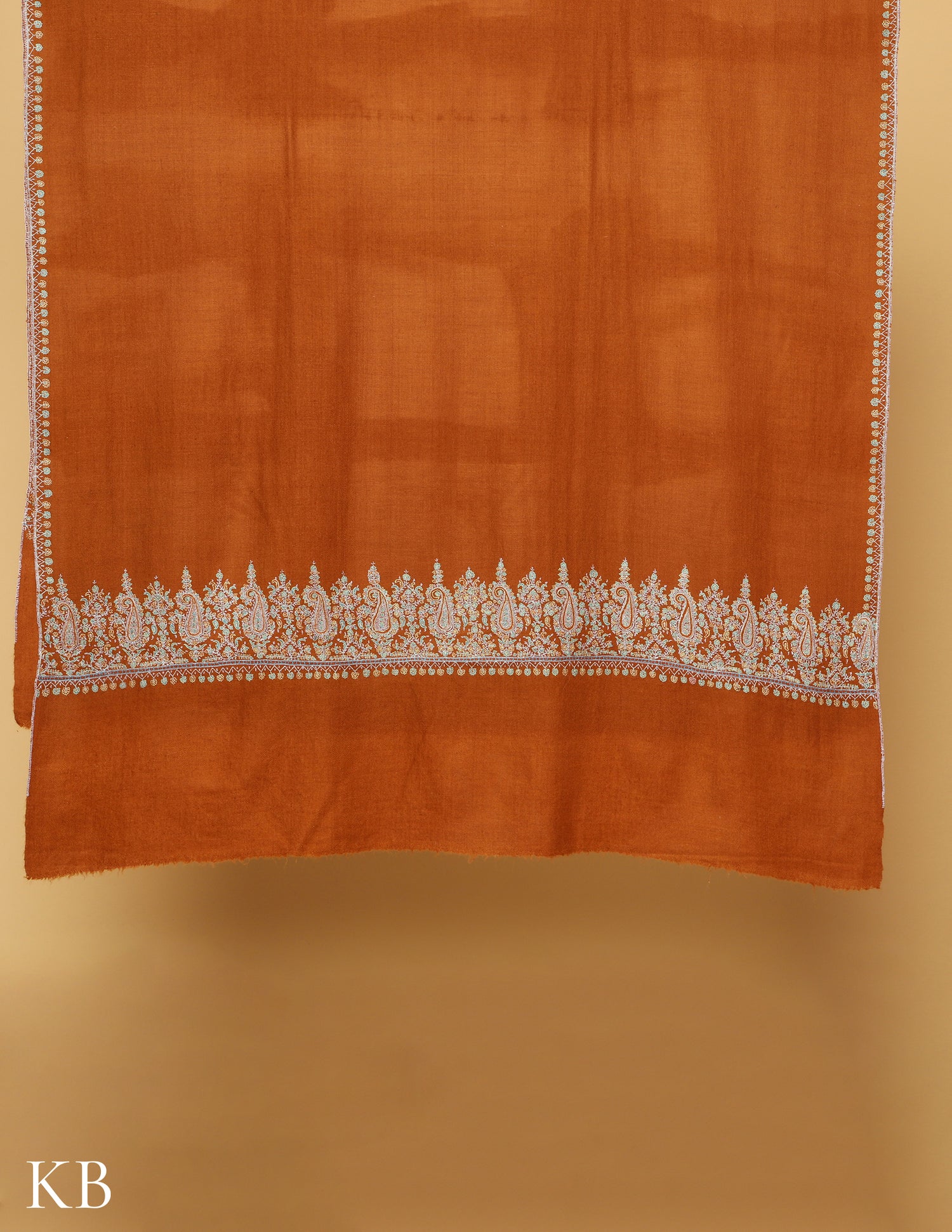 Rust Orange Sozni Embroidered GI Pashmina Shawl - Kashmir Box