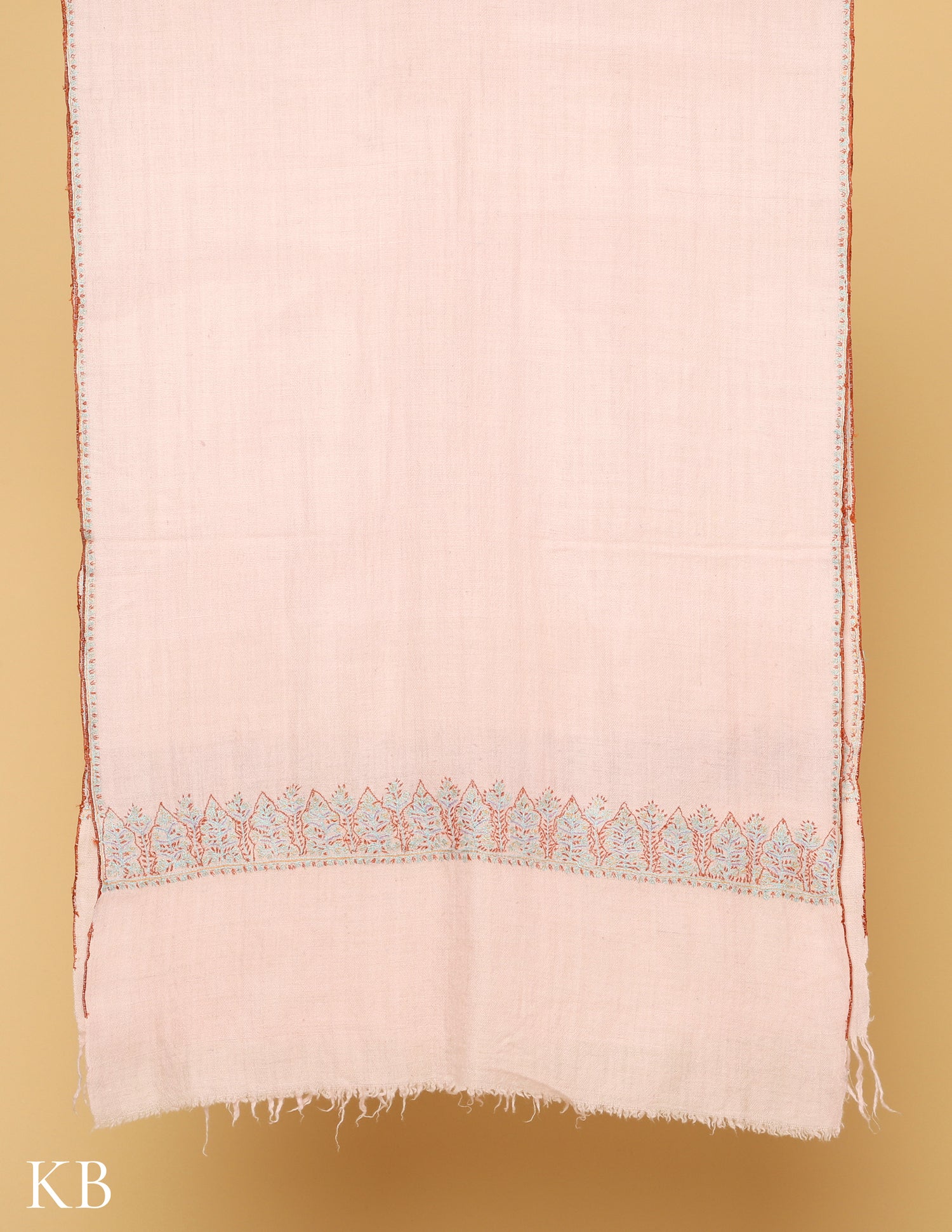 Pastel Pink Sozni Embroidered GI Pashimna Stole - Kashmir Box