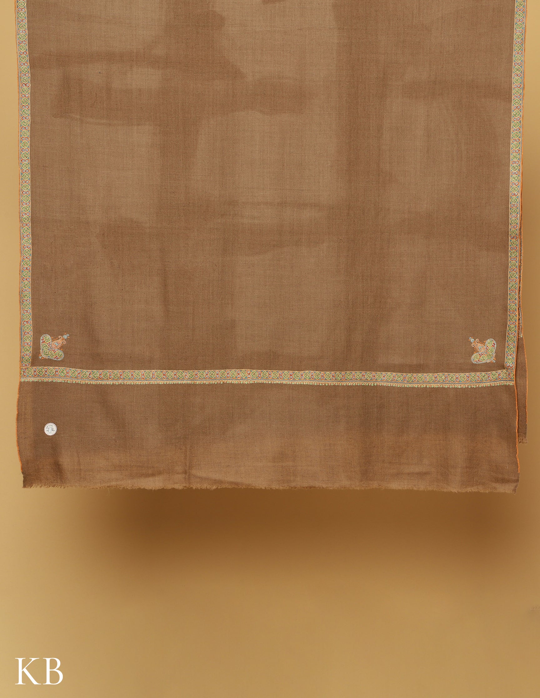 Earthy Brown Sozni Embroidered GI Pashmina Shawl - Kashmir Box