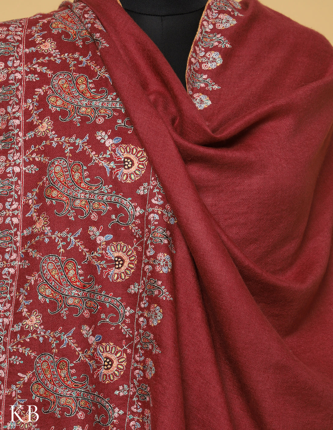 Rosewood Sozni Embroidered GI Pashmina Shawl - Kashmir Box