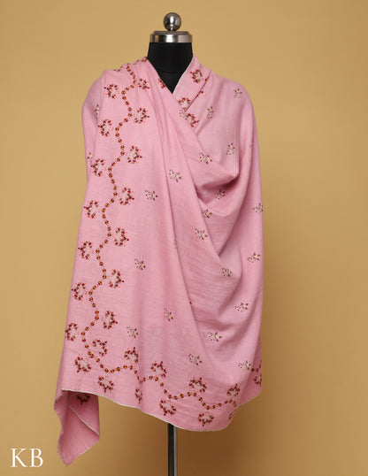 Baby Pink Sozni Embroidered GI Pashmina Shawl
