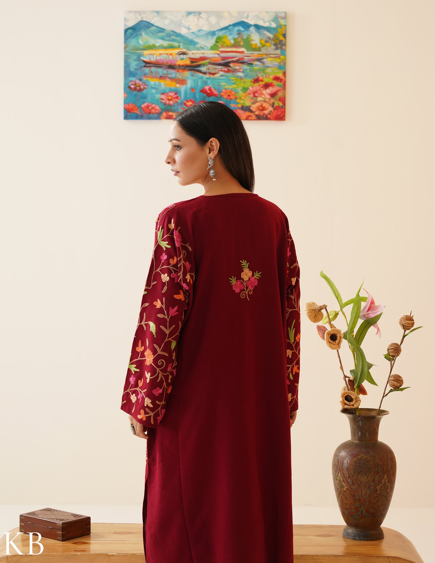 Rang-e-Khizan Maroon Floral Mesh Aari Phiran