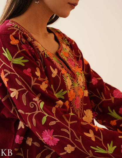 Rang-e-Khizan Maroon Floral Mesh Aari Phiran