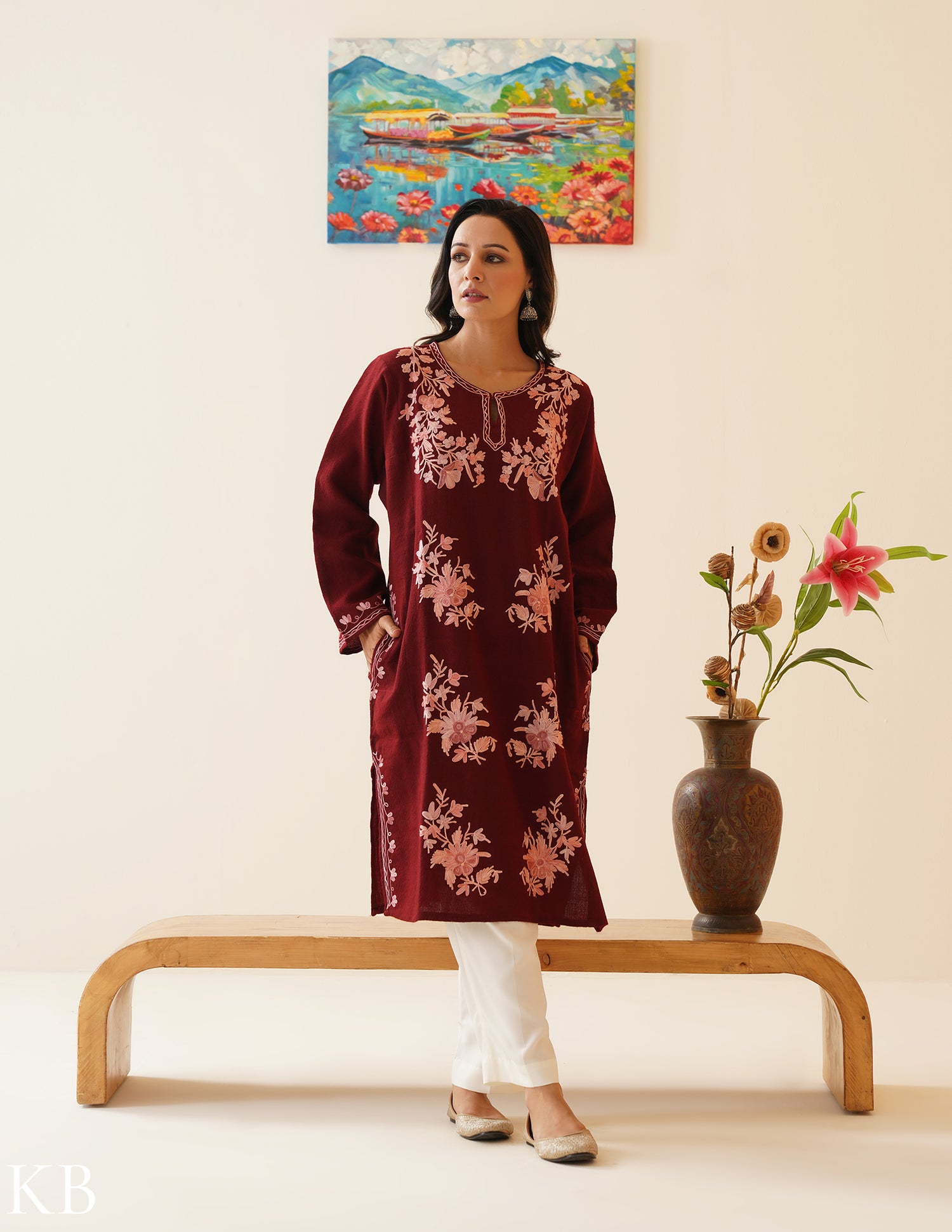 Rang-e-Khizan Pure Wool Maroon Bouquet Aari Phiran