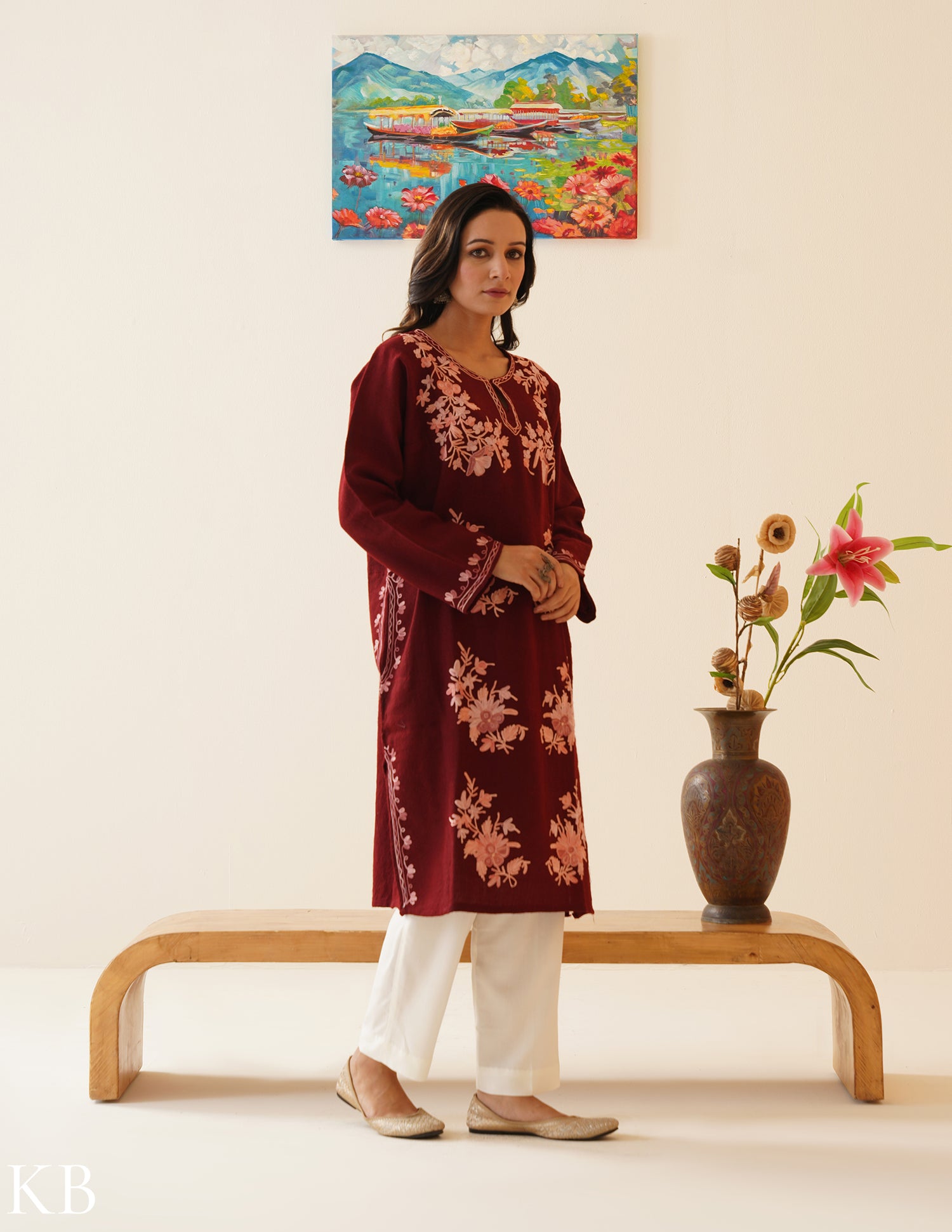 Rang-e-Khizan Pure Wool Maroon Bouquet Aari Phiran