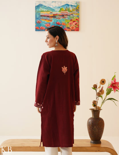 Rang-e-Khizan Pure Wool Maroon Bouquet Aari Phiran