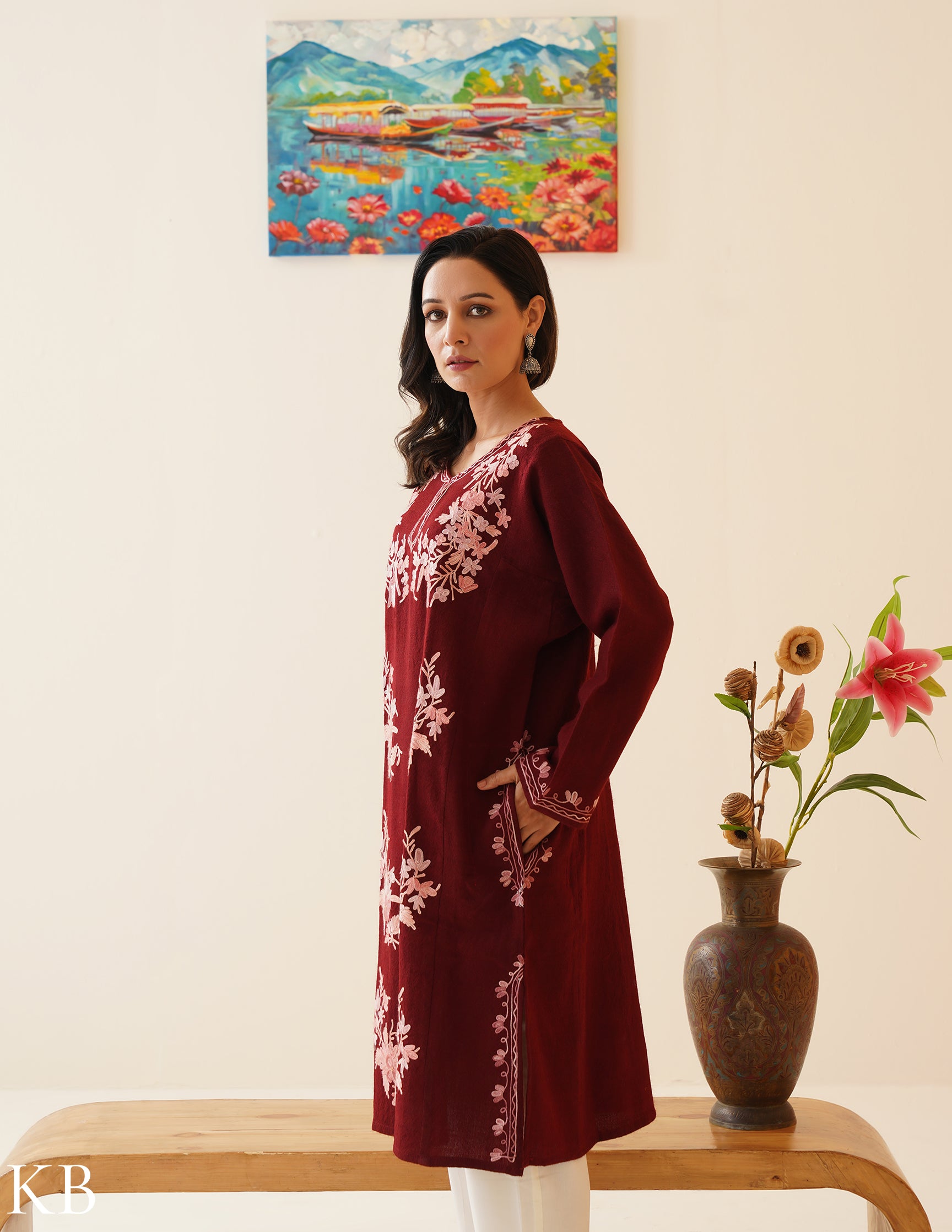 Rang-e-Khizan Pure Wool Maroon Bouquet Aari Phiran