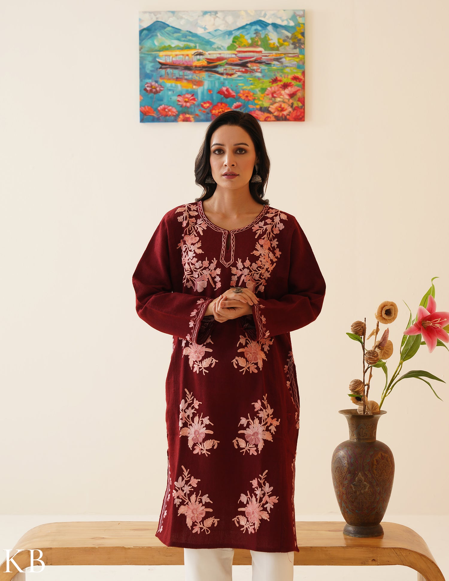 Rang-e-Khizan Pure Wool Maroon Bouquet Aari Phiran