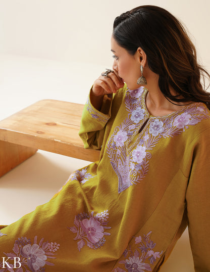 Rang-e-Khizan Pure Wool Saffron Lavender Aari Phiran