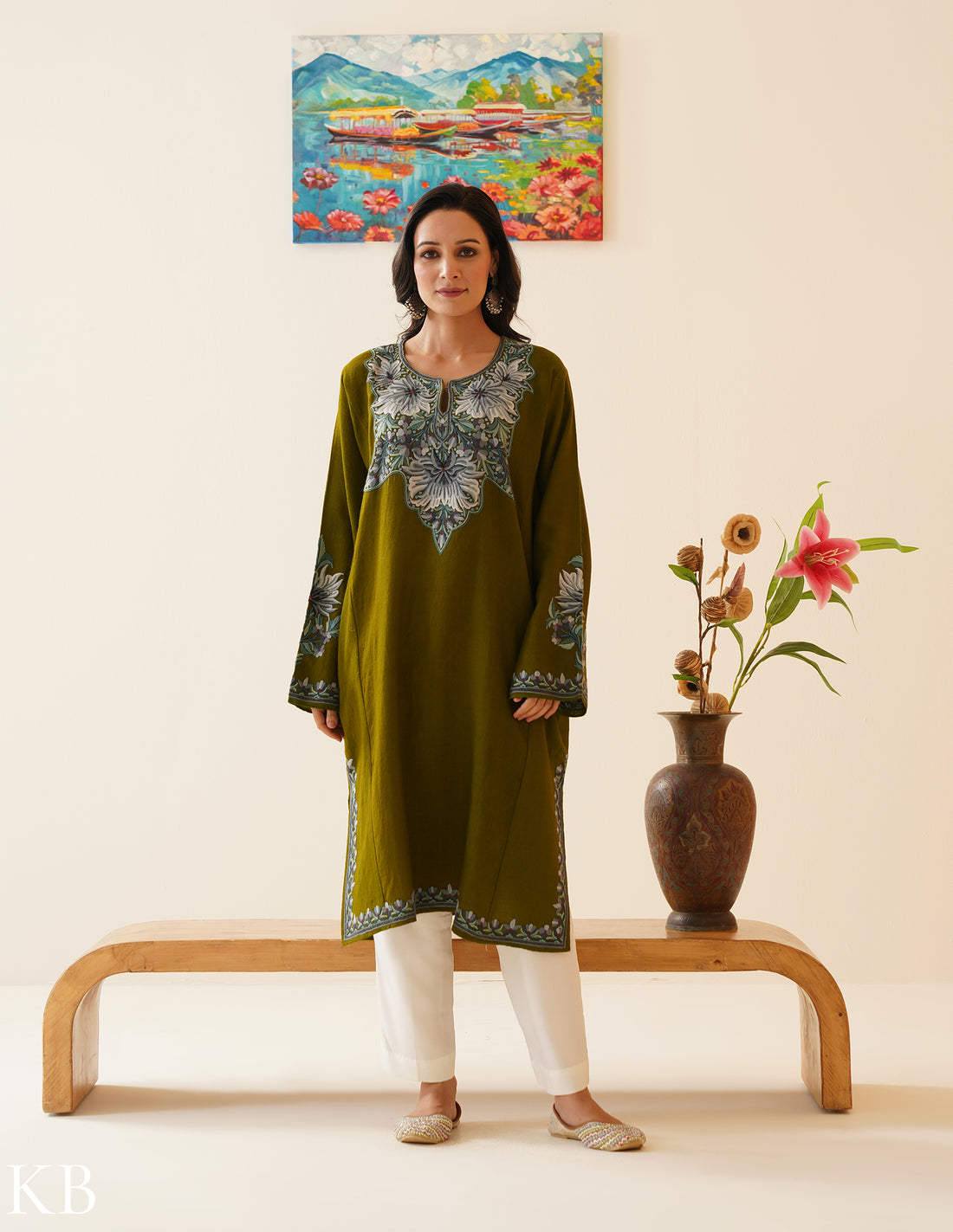 Rang-e-Khizan Elite Luxe Pesto Green Hand-Aari Phiran