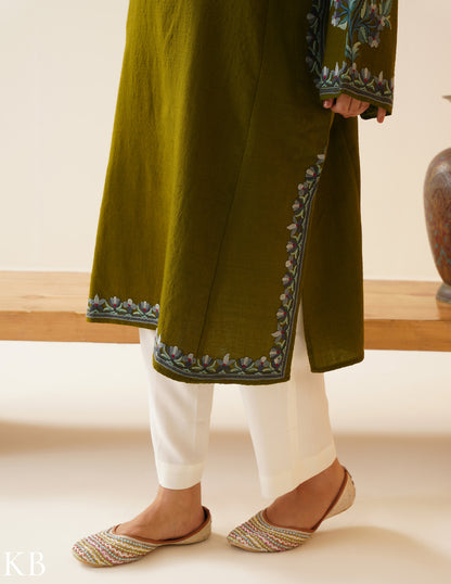 Rang-e-Khizan Elite Luxe Pesto Green Hand-Aari Phiran