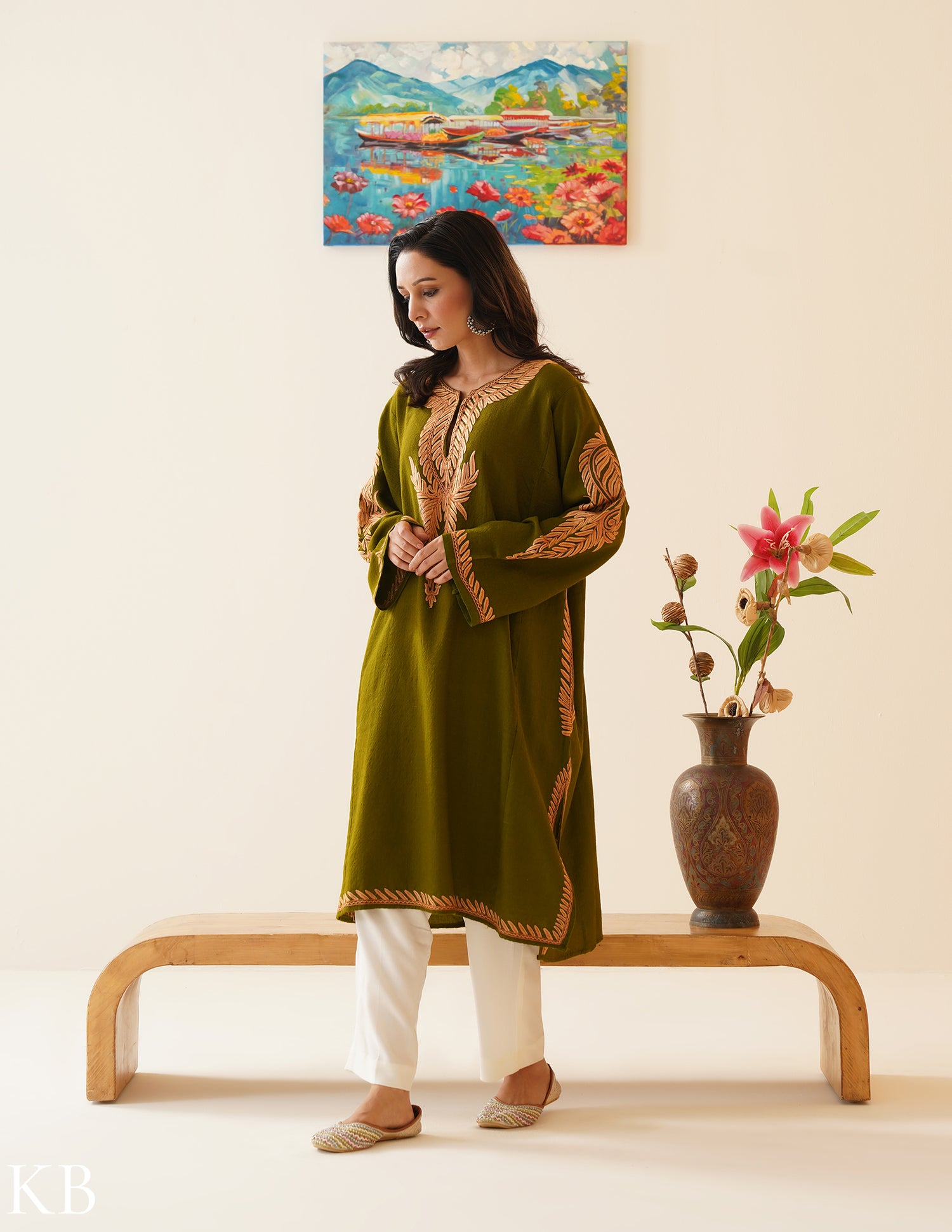 Rang-e-Khizan Elite Luxe Pesto Green Leaf Hand-Aari Phiran